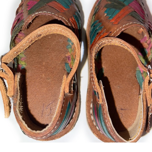 Baby Toddlers Girls Multi-Colored Mexican Artisanal Huarache Traditional Sandal - Picture 9 of 16